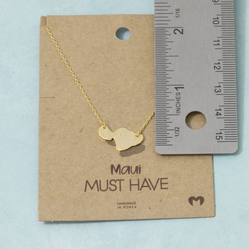 Maui Island Map Pendant Necklace: Gold