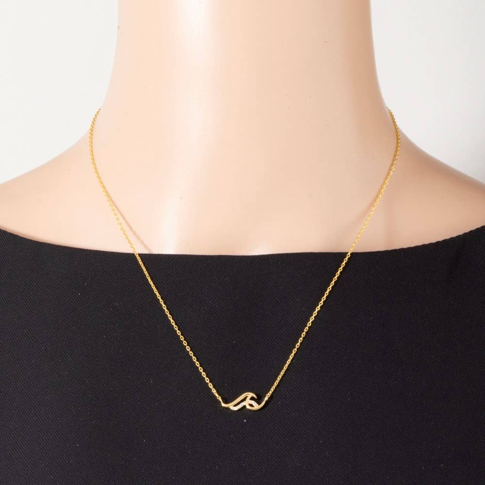 Rose Gold Dipped Cz Pave Wave Pendant Necklace: Rose Gold Dipped