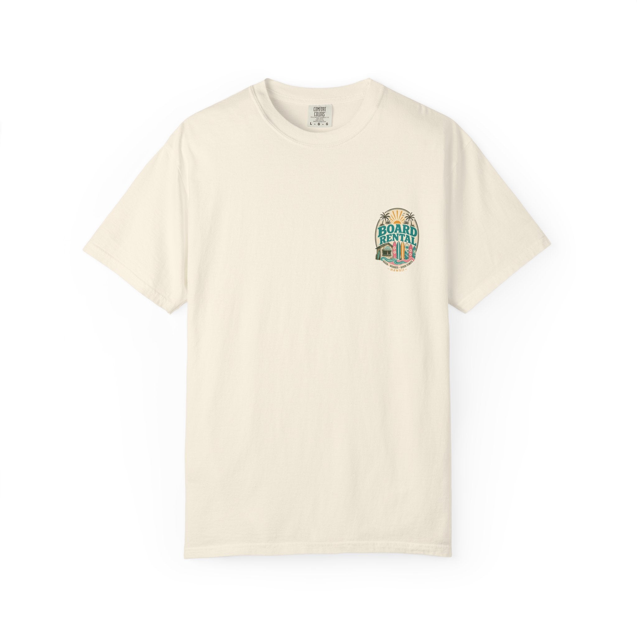 Board Rental T-Shirt — Hawaiian Surf Shop Graphic Tee (Back & Chest Print)