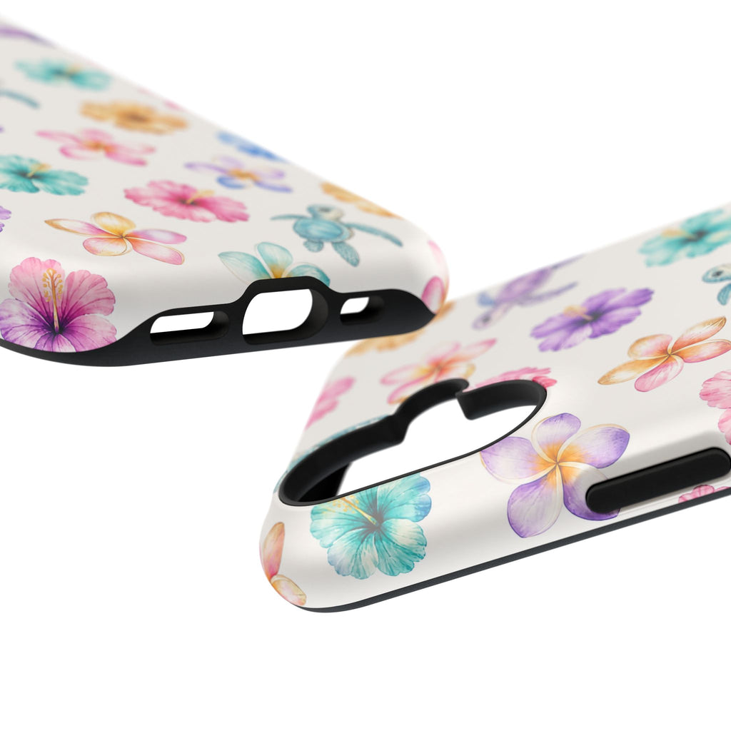 Sea Turtle Floral Phone Case — Colorful Hawaiian Plumeria Protective Case
