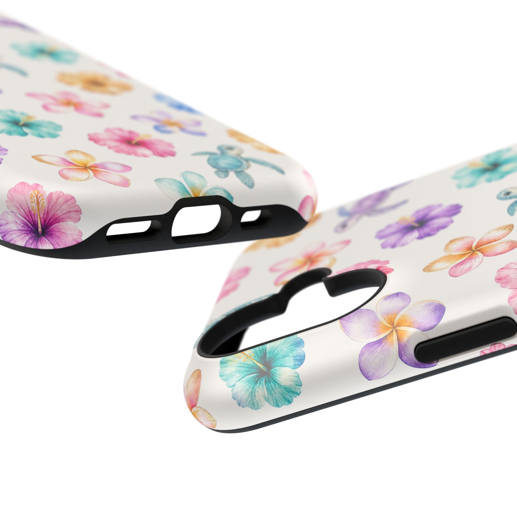 Sea Turtle Floral Phone Case — Colorful Hawaiian Plumeria Protective Case