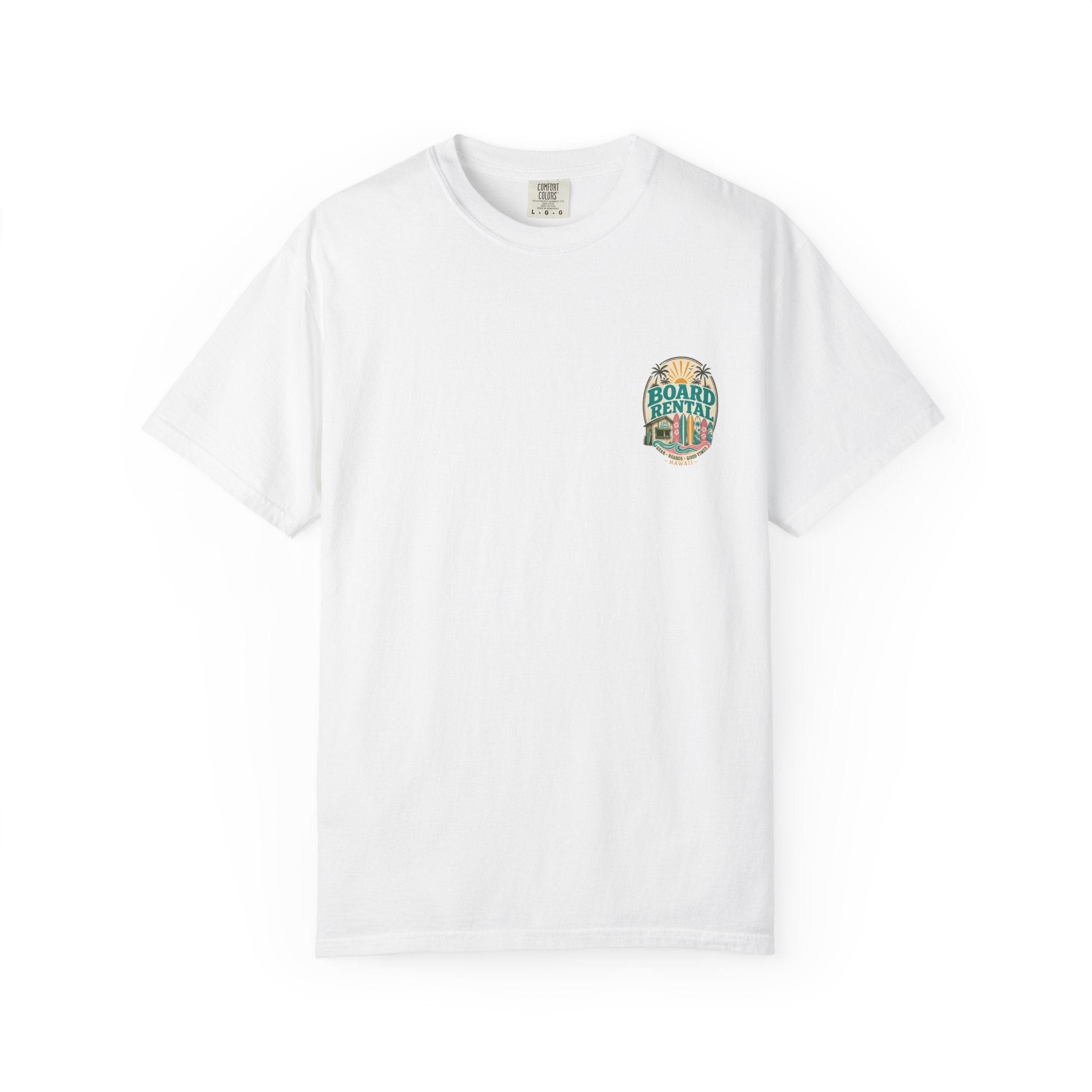 Board Rental T-Shirt — Hawaiian Surf Shop Graphic Tee (Back & Chest Print)