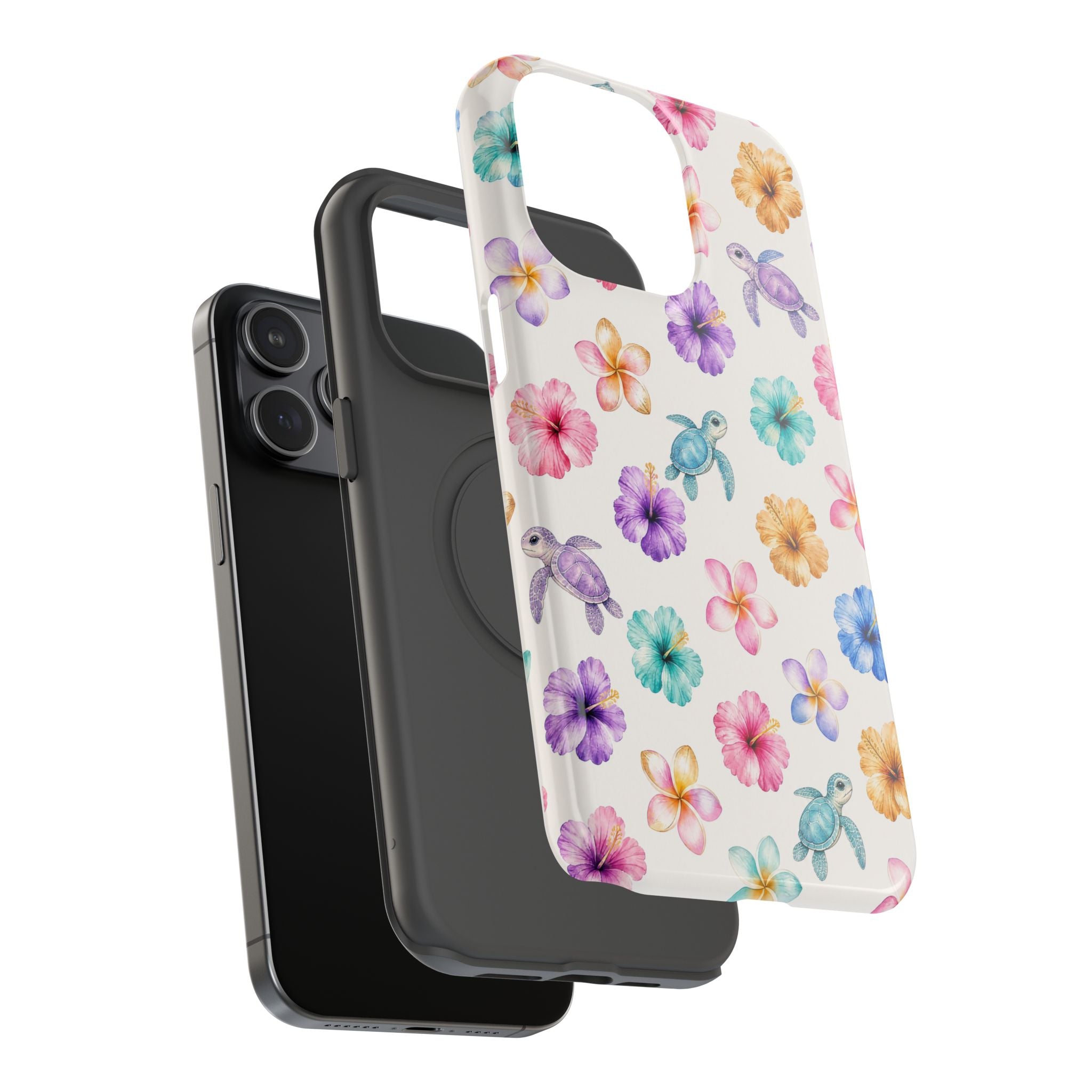 Sea Turtle Floral Phone Case — Colorful Hawaiian Plumeria Protective Case