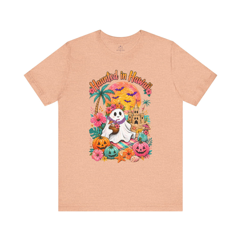 Haunted in Hawaii ghost palm tree tee | Halloween tropical pumpkin design