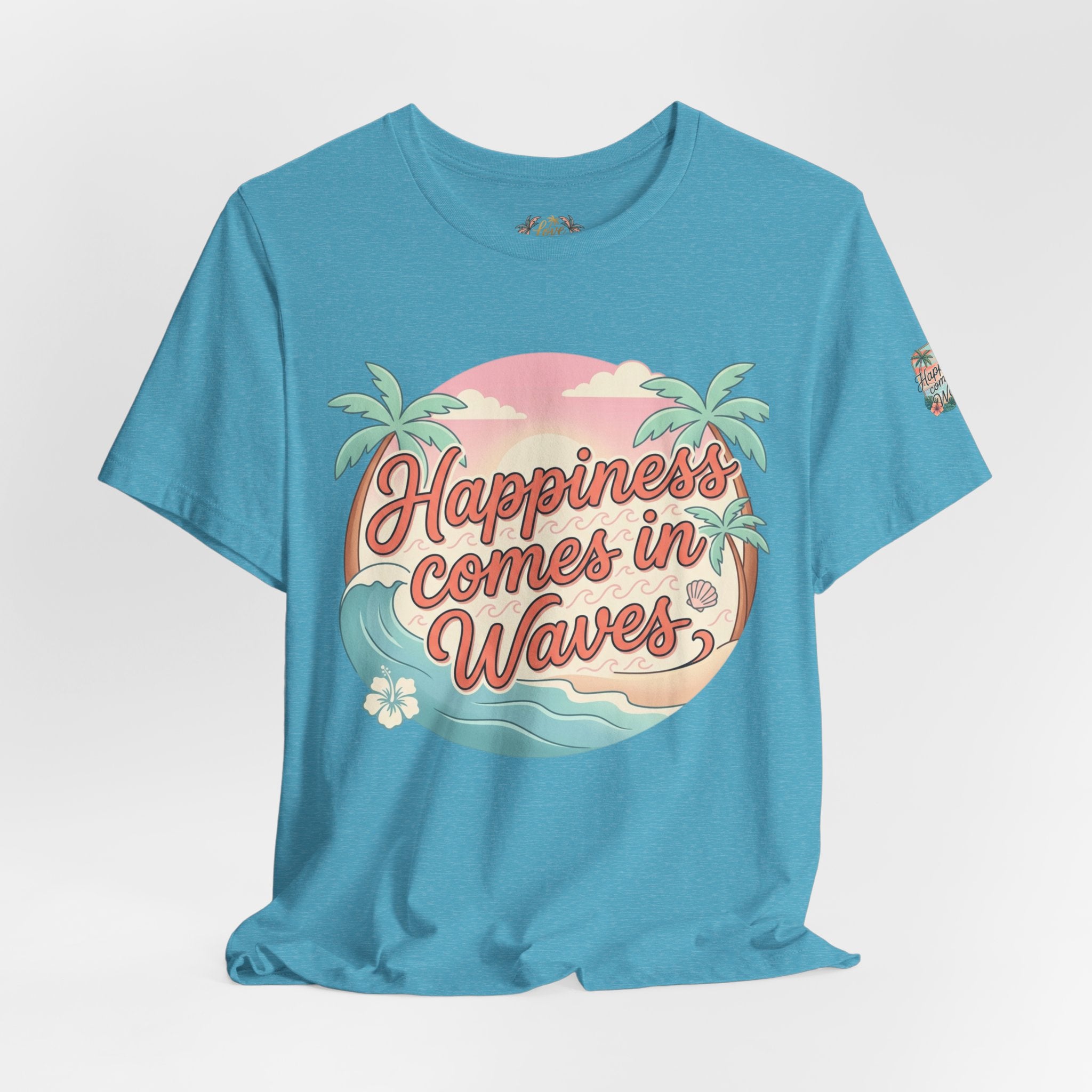 Happiness Comes in Waves Hawaiian Tee — Pastel Sunset & Palm Beach Shirt