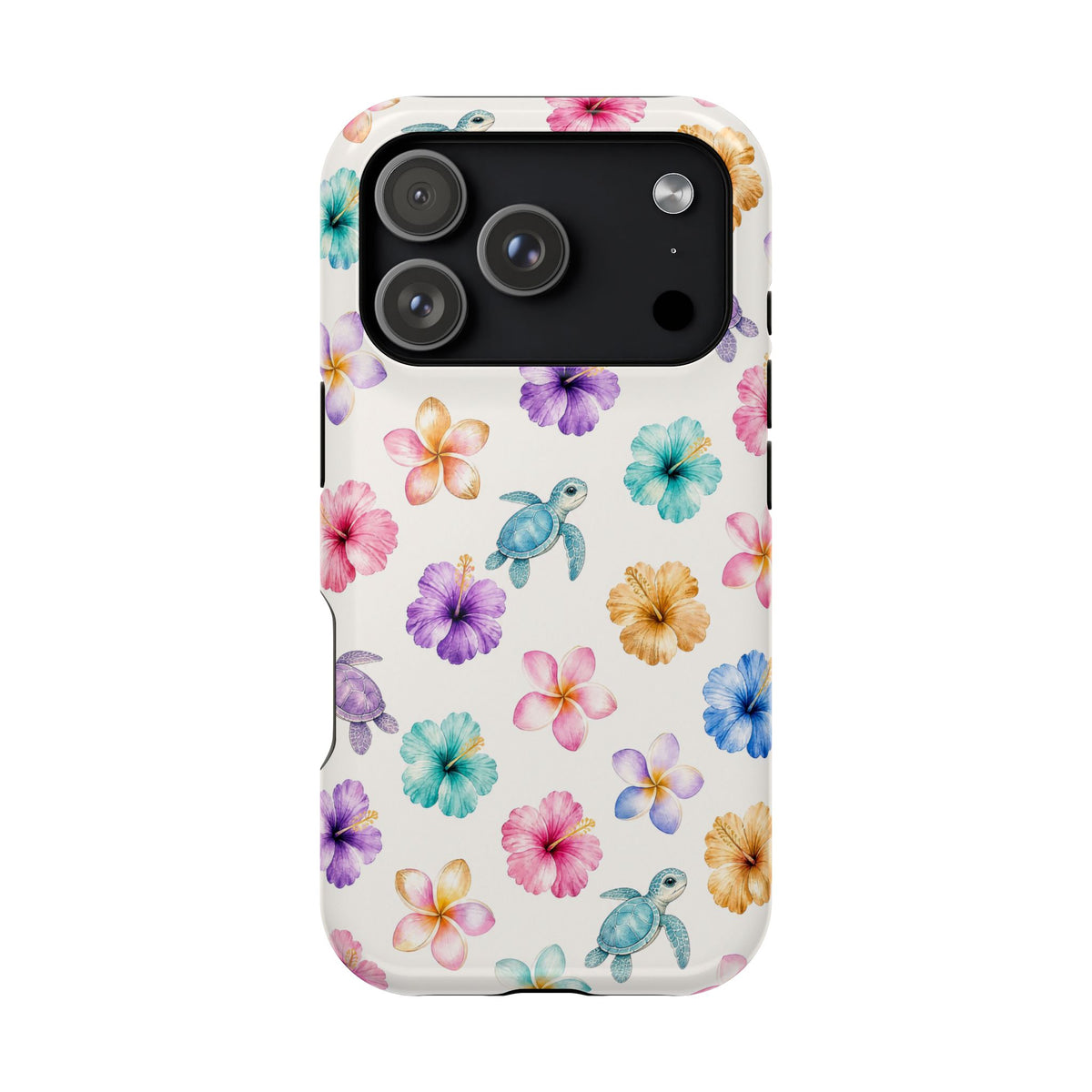 Sea Turtle Floral Phone Case — Colorful Hawaiian Plumeria Protective Case