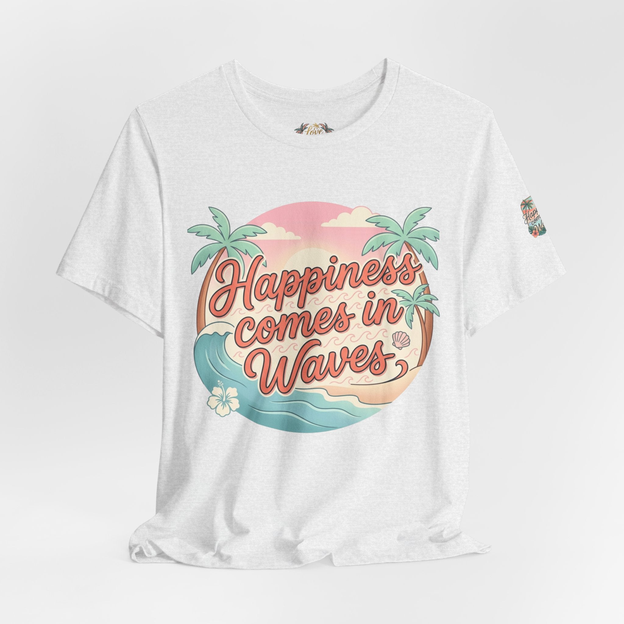 Happiness Comes in Waves Hawaiian Tee — Pastel Sunset & Palm Beach Shirt