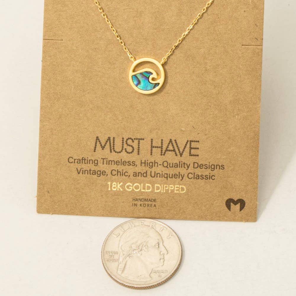 Tropical Wave Coin Pendant Necklace • Mother of Pearl Gold Dipped Necklace • Coastal Minimalist Jewelry