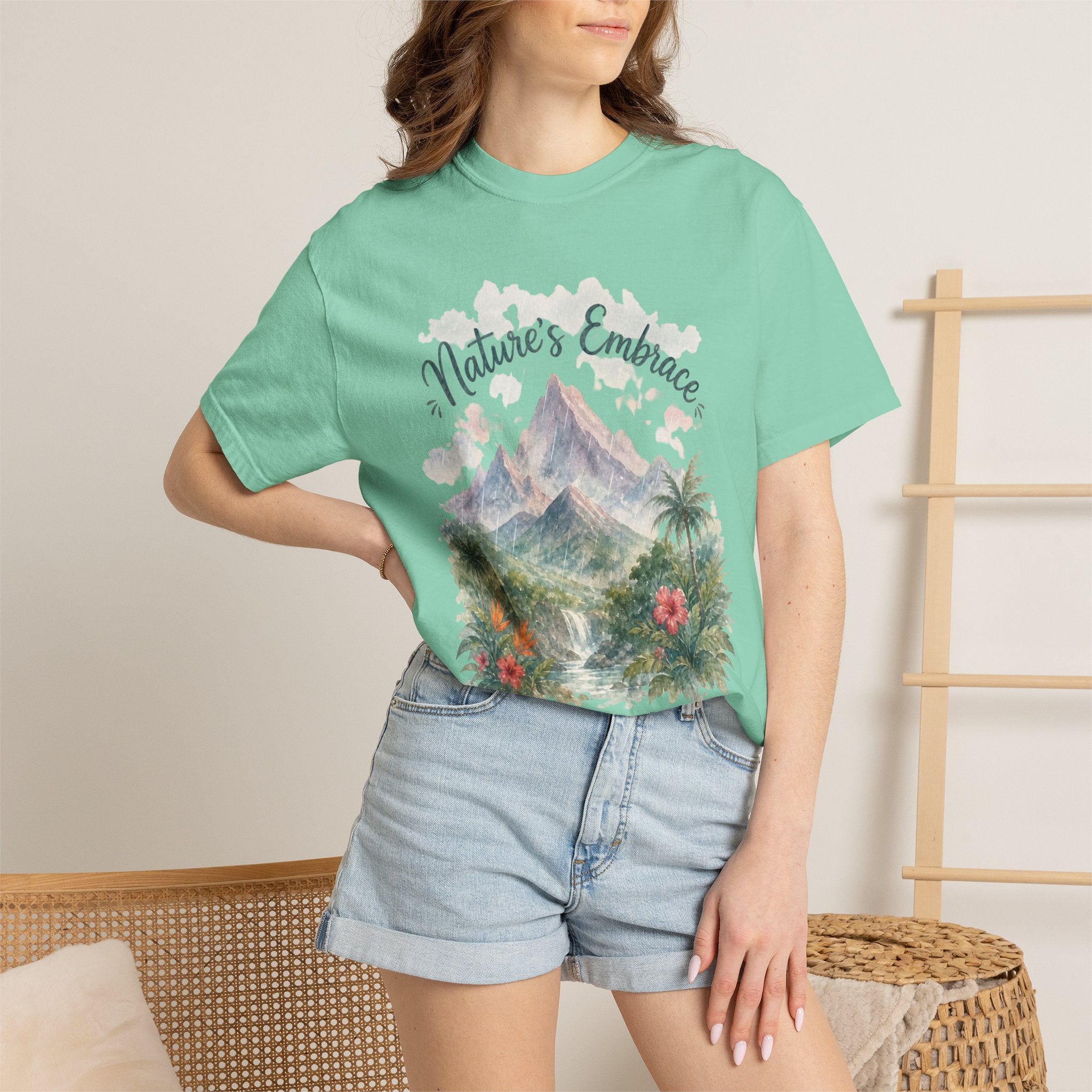 Nature's Embrace Mountain & Tropical Floral T-Shirt