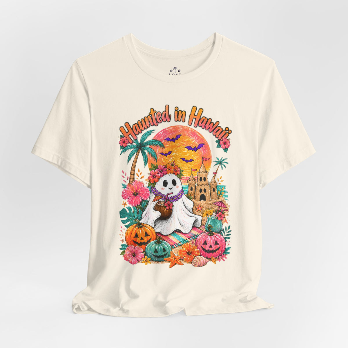Haunted in Hawaii ghost palm tree tee | Halloween tropical pumpkin design
