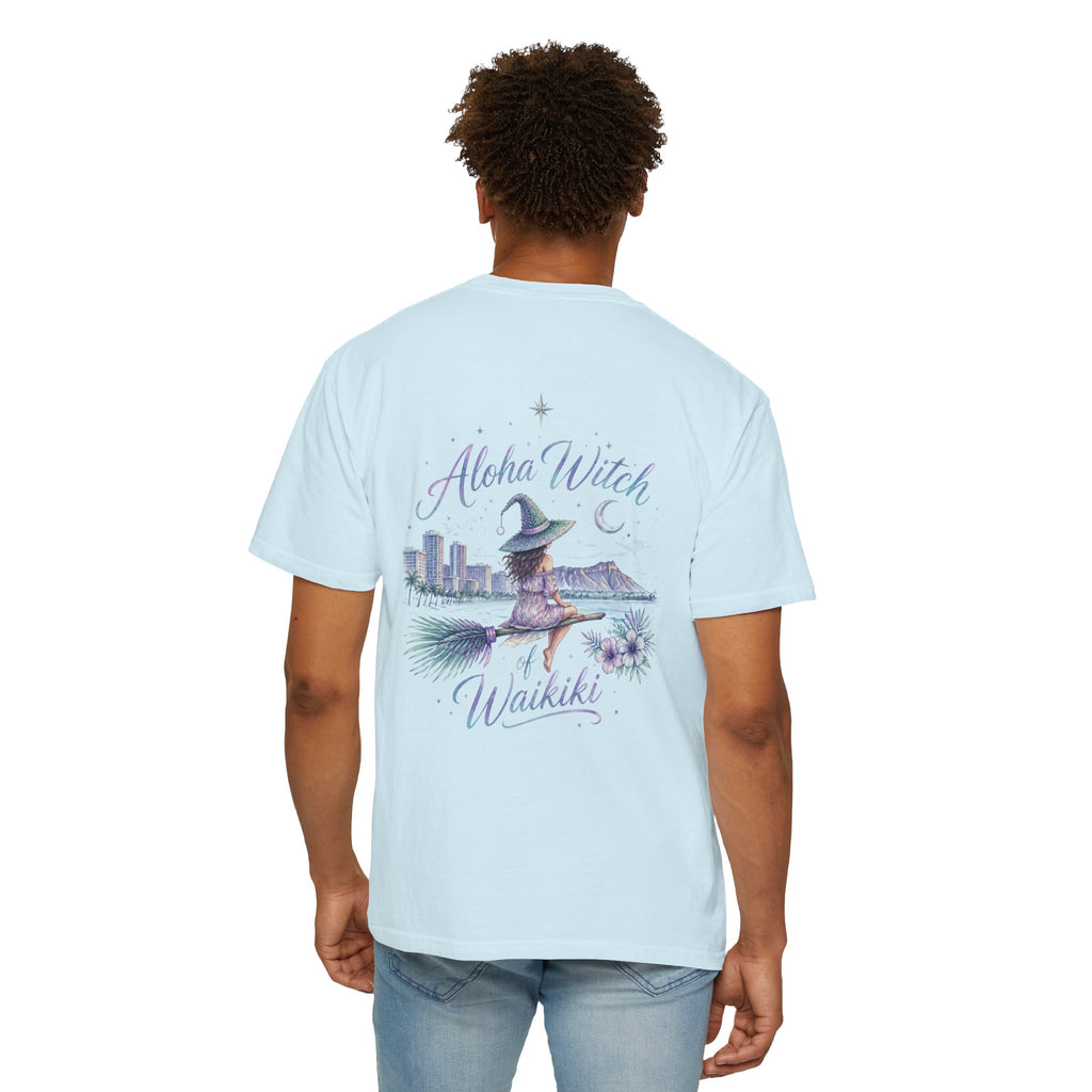 Aloha Witch of Waikiki Shirt- Minimal Witch Hawaiian Tee -Diamond Head Skyline-Hawaii Halloween Shirt