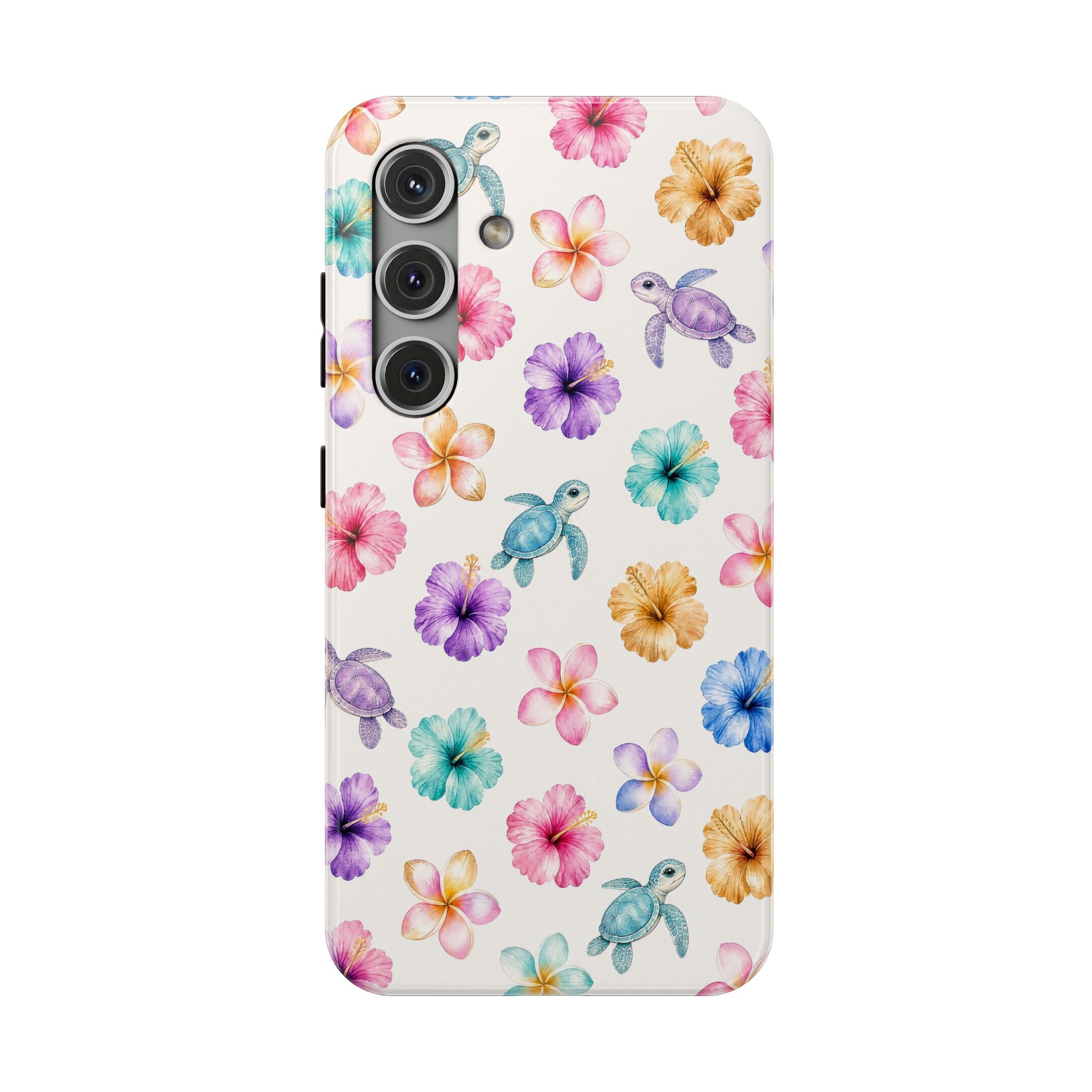 Sea Turtle Floral Phone Case — Colorful Hawaiian Plumeria Protective Case