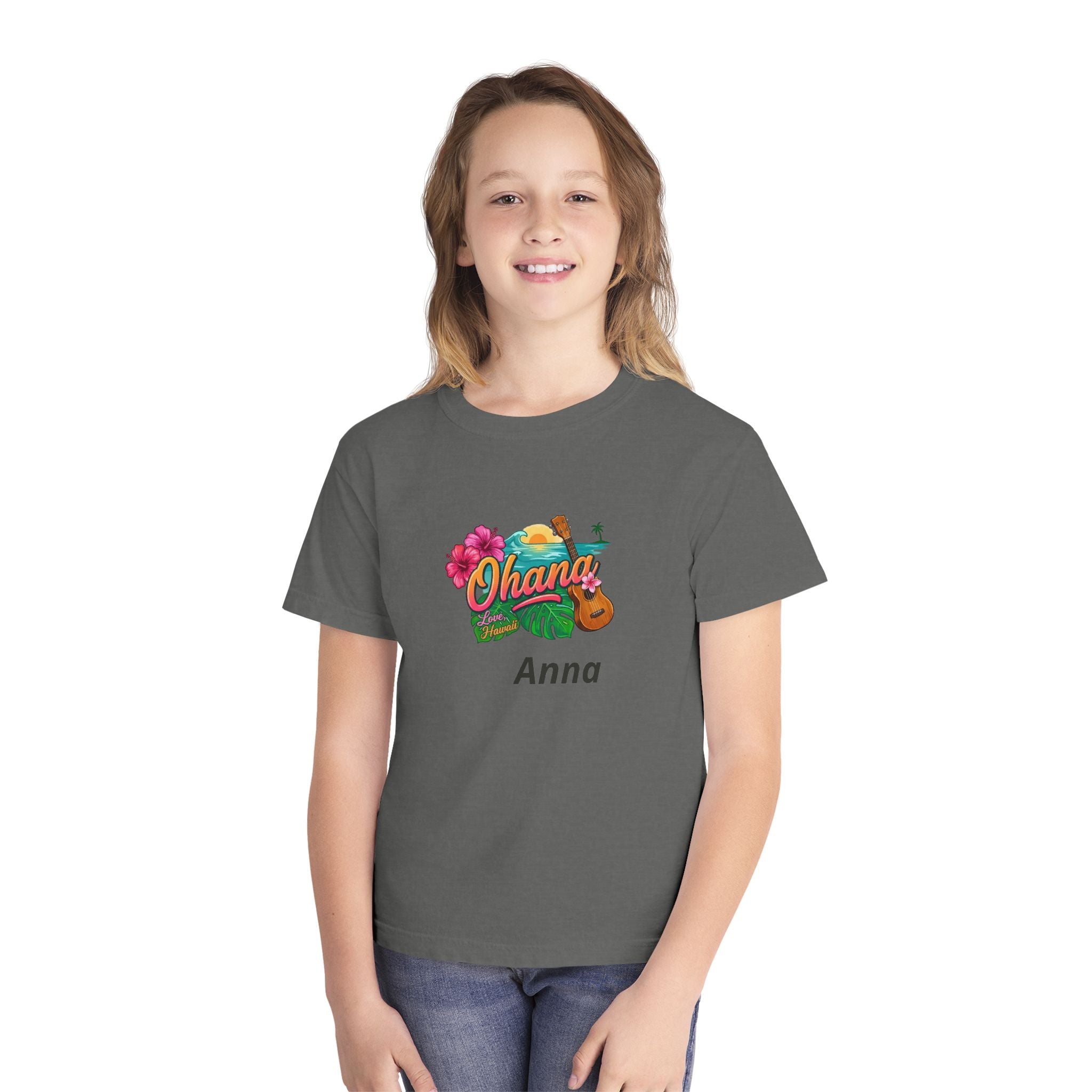 Ohana Floral Ukulele Youth Tee | Personalized Name Option