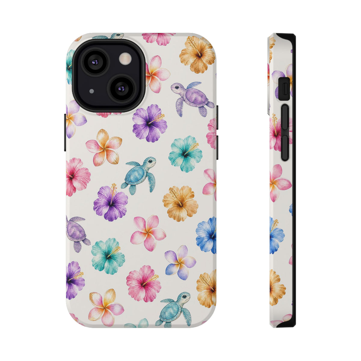 Sea Turtle Floral Phone Case — Colorful Hawaiian Plumeria Protective Case