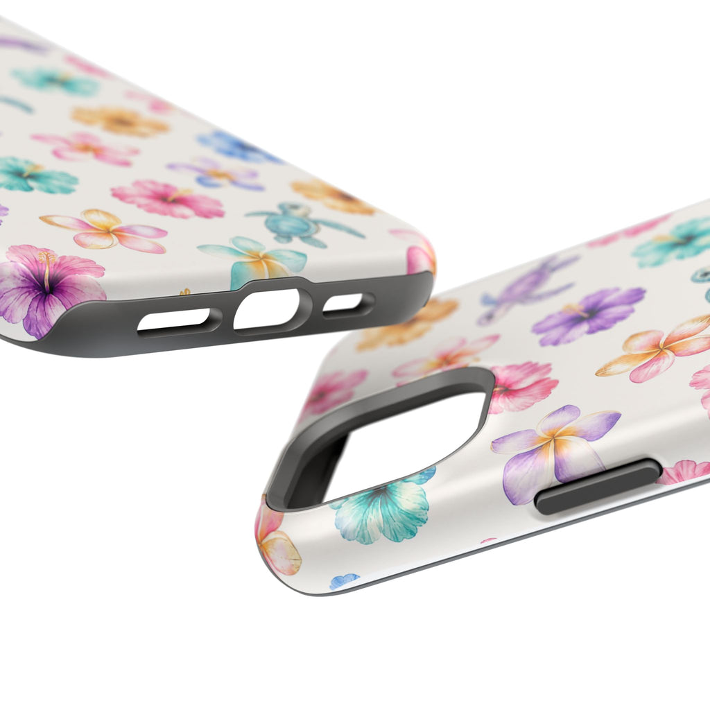 Sea Turtle Floral Phone Case — Colorful Hawaiian Plumeria Protective Case