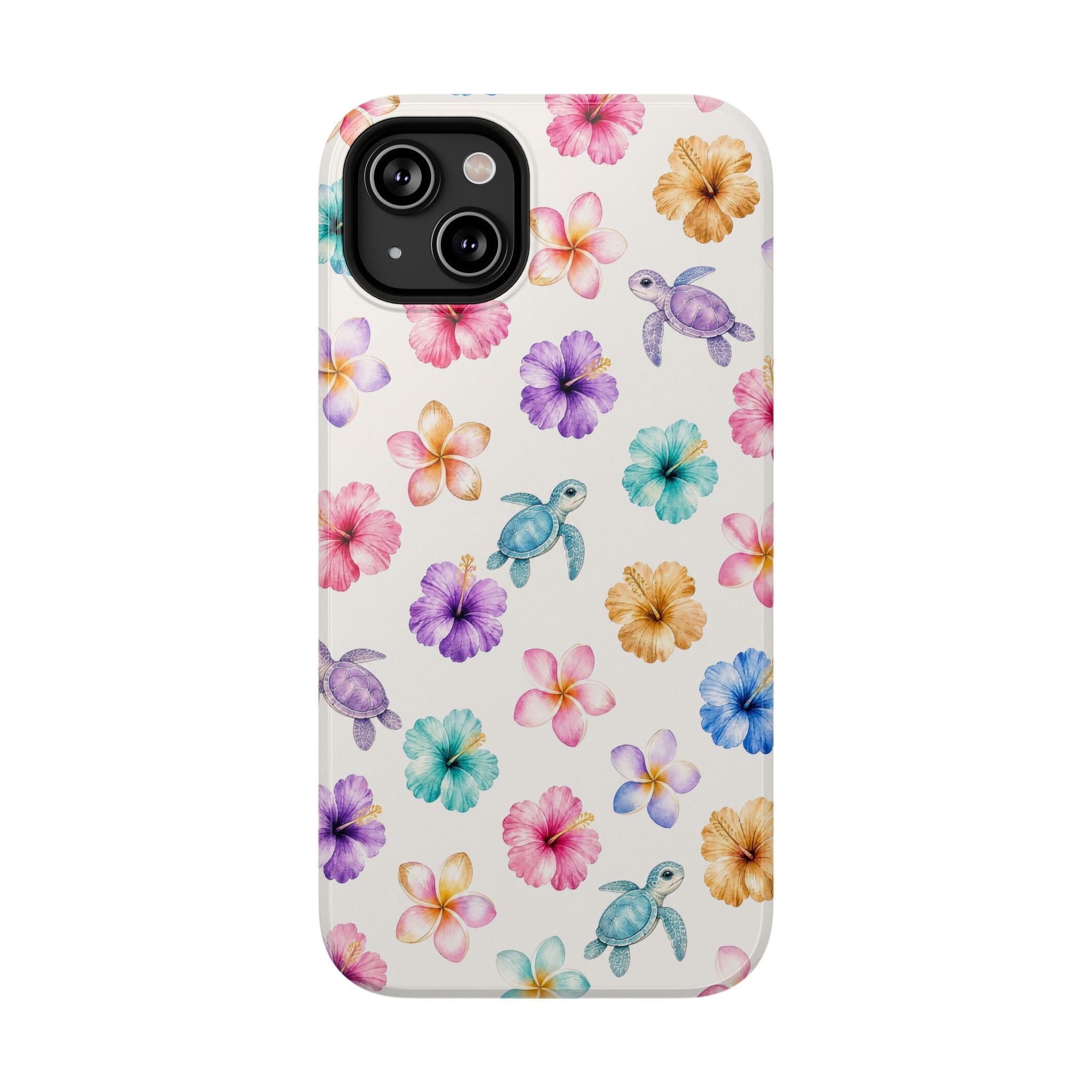 Sea Turtle Floral Phone Case — Colorful Hawaiian Plumeria Protective Case