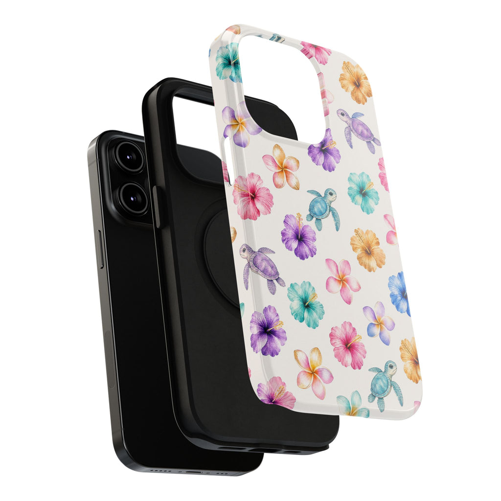 Sea Turtle Floral Phone Case — Colorful Hawaiian Plumeria Protective Case