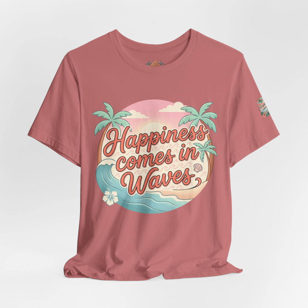 Happiness Comes in Waves Hawaiian Tee — Pastel Sunset & Palm Beach Shirt