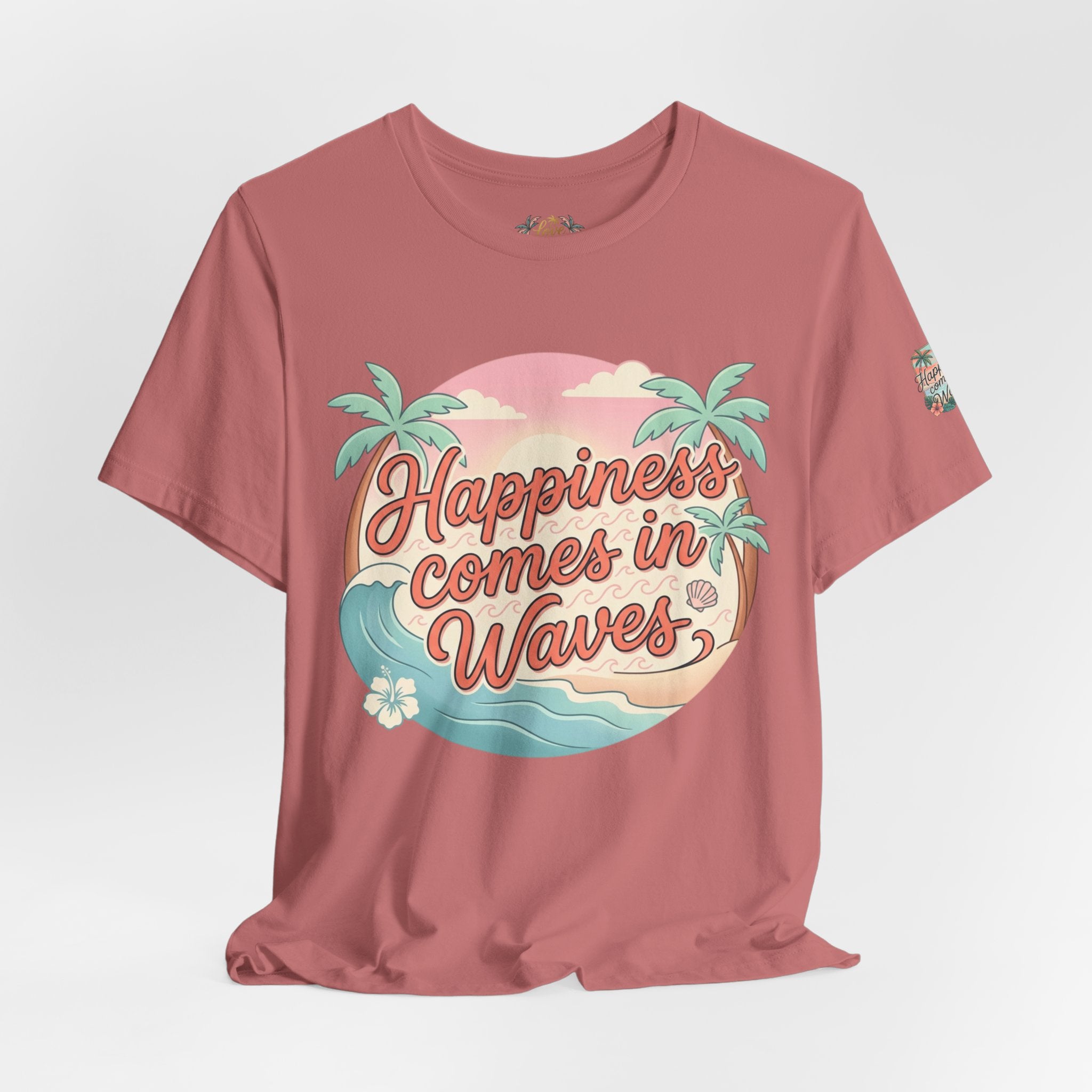Happiness Comes in Waves Hawaiian Tee — Pastel Sunset & Palm Beach Shirt