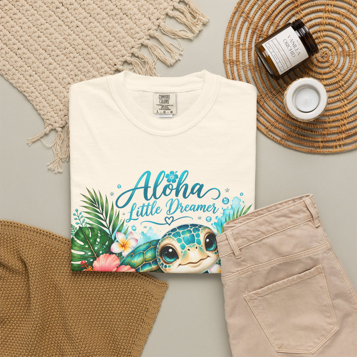 Aloha Little Dreamer| Sea turtle T-Shirt | Hawaiian floral tropical design