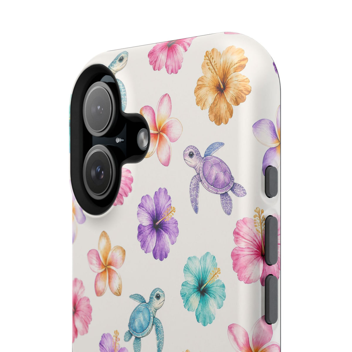 Sea Turtle Floral Phone Case — Colorful Hawaiian Plumeria Protective Case