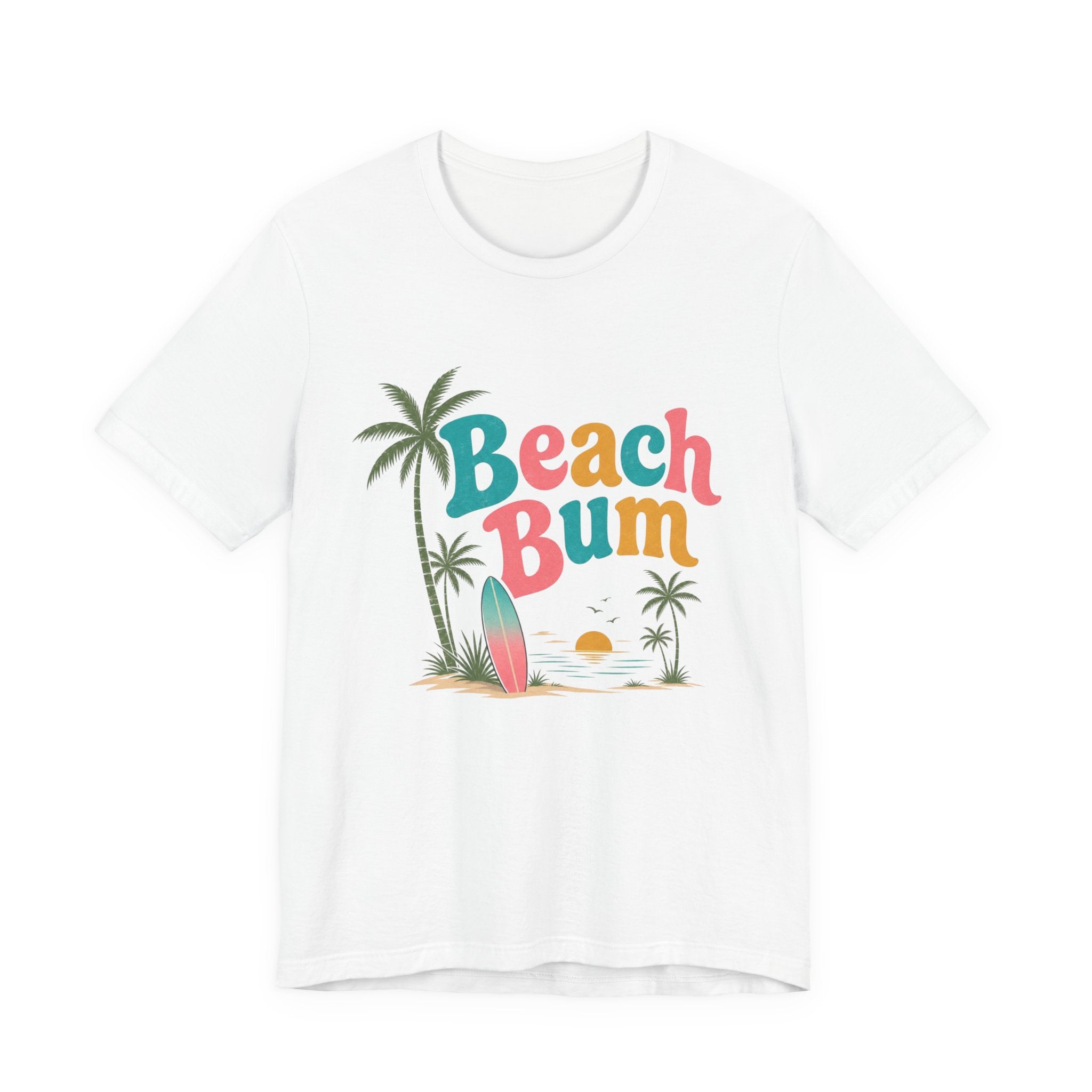 Beach Bum graphic tee | Surfboard palm tree sunset T-Shirt