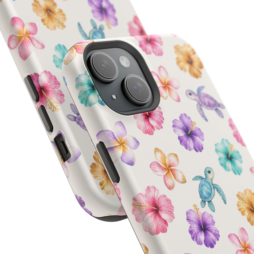 Sea Turtle Floral Phone Case — Colorful Hawaiian Plumeria Protective Case