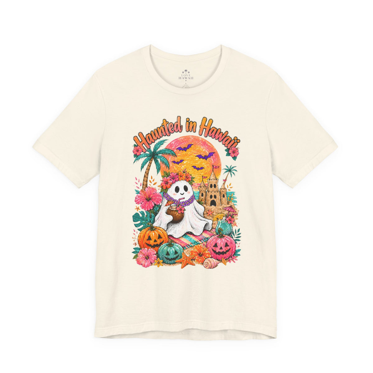 Haunted in Hawaii ghost palm tree tee | Halloween tropical pumpkin design