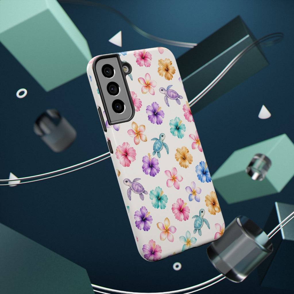 Sea Turtle Floral Phone Case — Colorful Hawaiian Plumeria Protective Case