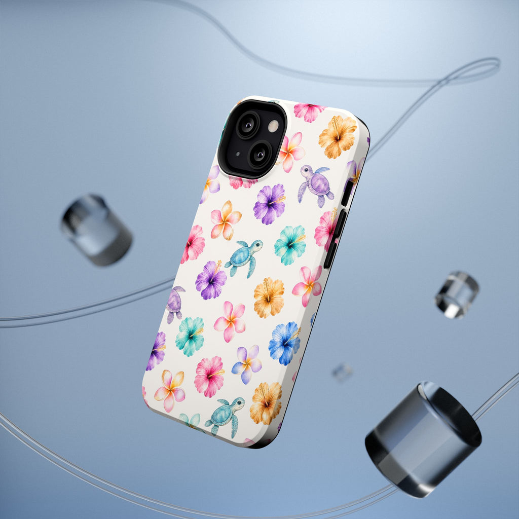 Sea Turtle Floral Phone Case — Colorful Hawaiian Plumeria Protective Case