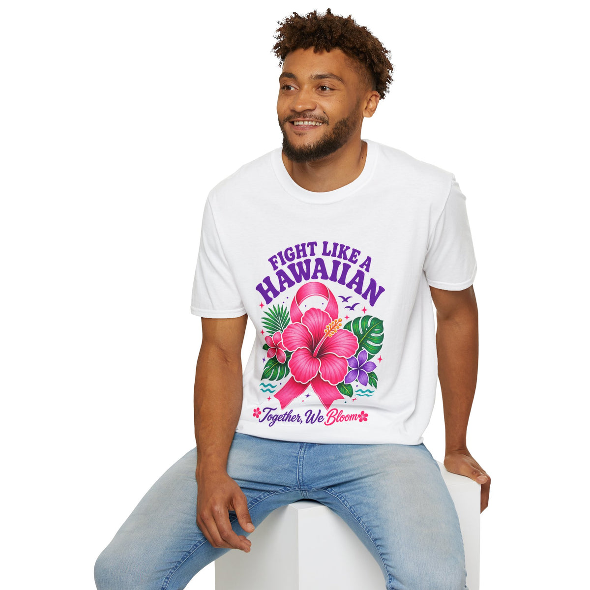 Fight Like a Hawaiian T-Shirt – Floral Breast Cancer Awareness Tee (Together We Bloom)