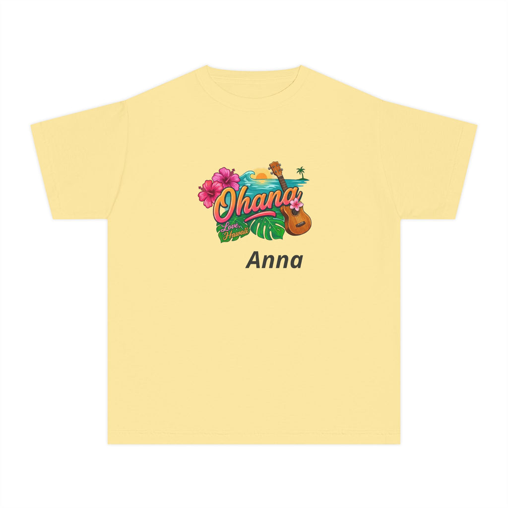 Ohana Floral Ukulele Youth Tee | Personalized Name Option