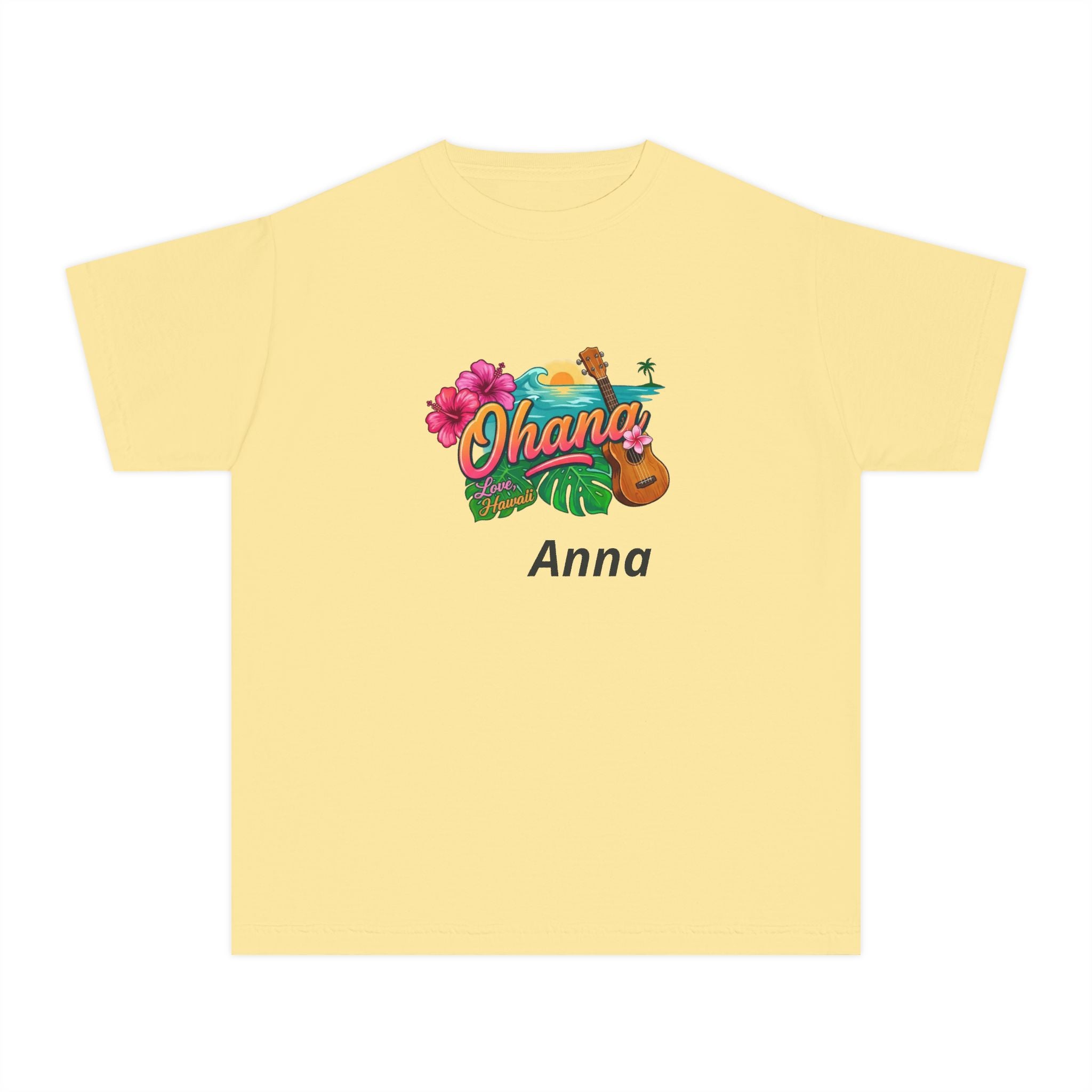 Ohana Floral Ukulele Youth Tee | Personalized Name Option