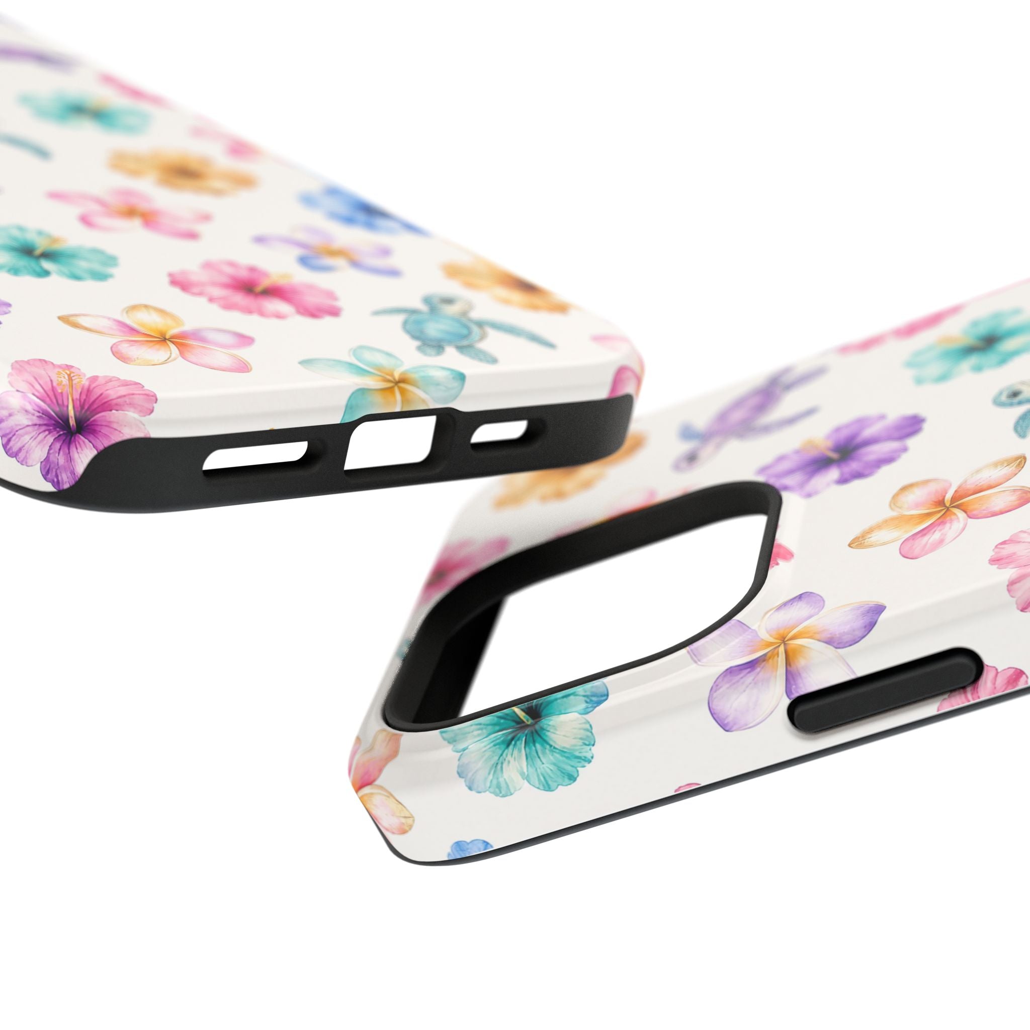 Sea Turtle Floral Phone Case — Colorful Hawaiian Plumeria Protective Case