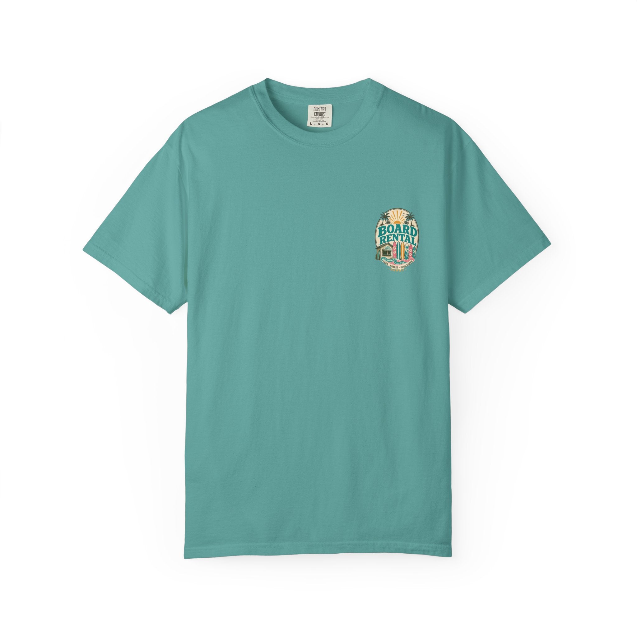 Board Rental T-Shirt — Hawaiian Surf Shop Graphic Tee (Back & Chest Print)
