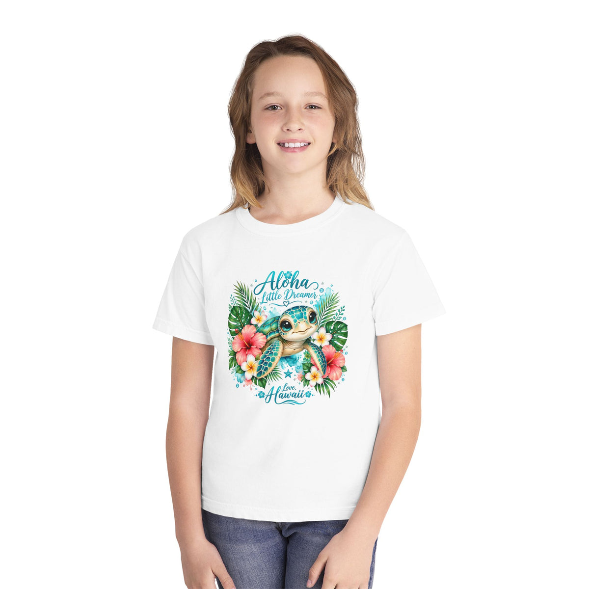Aloha Little Dreamer| Sea Turtle Youth Tee | Hawaiian Hibiscus Tropical Shirt