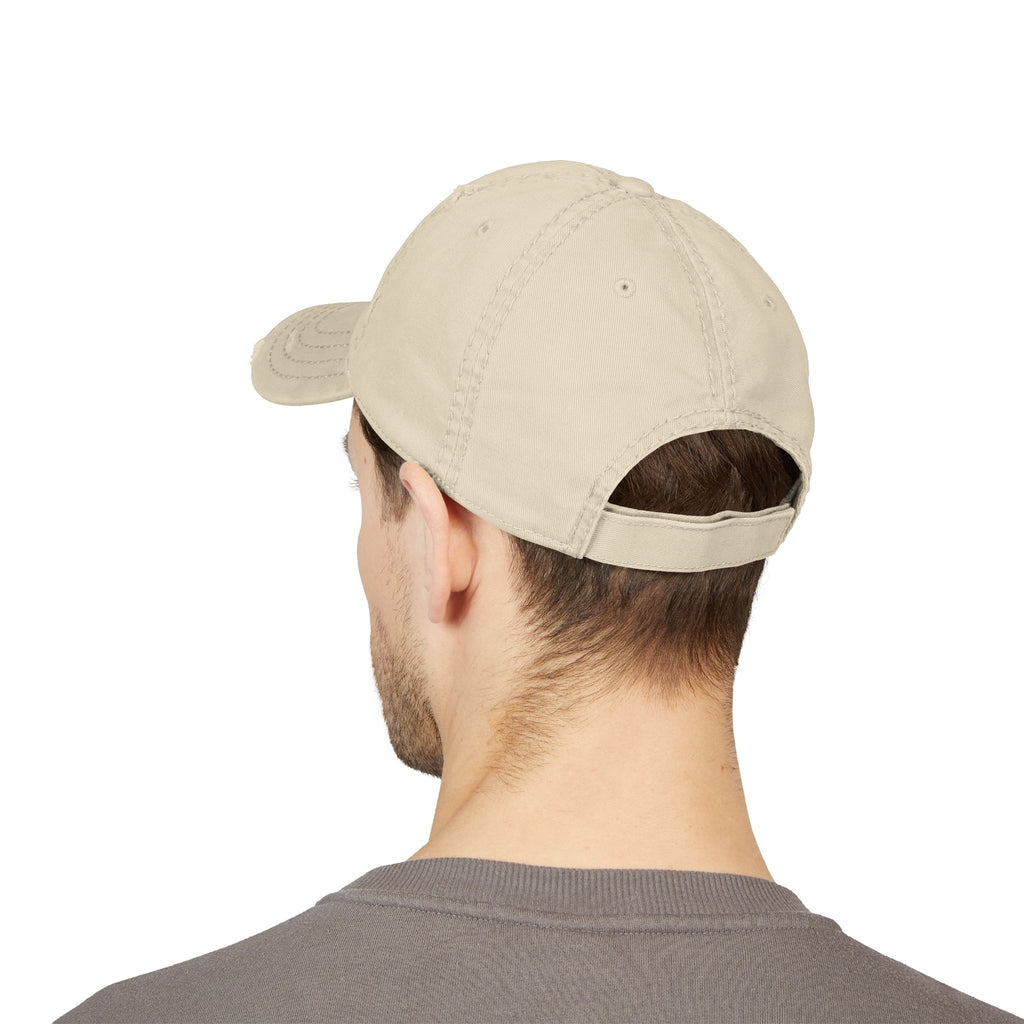 Sun Kissed Distressed Dad Hat — Embroidered Beige Baseball Cap