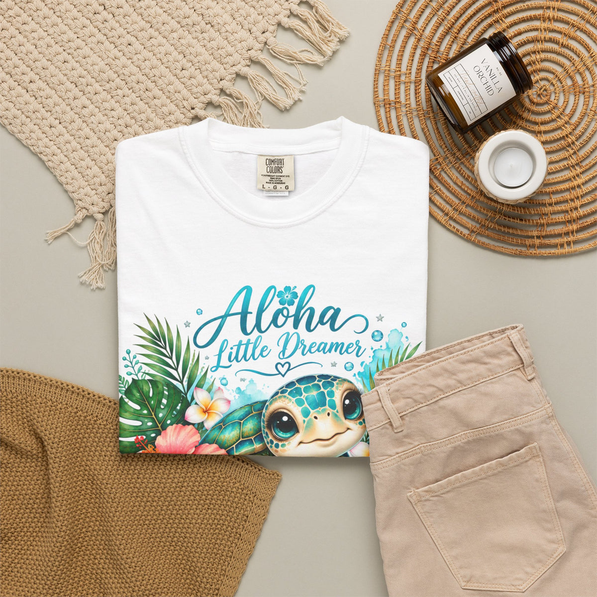 Aloha Little Dreamer| Sea turtle T-Shirt | Hawaiian floral tropical design