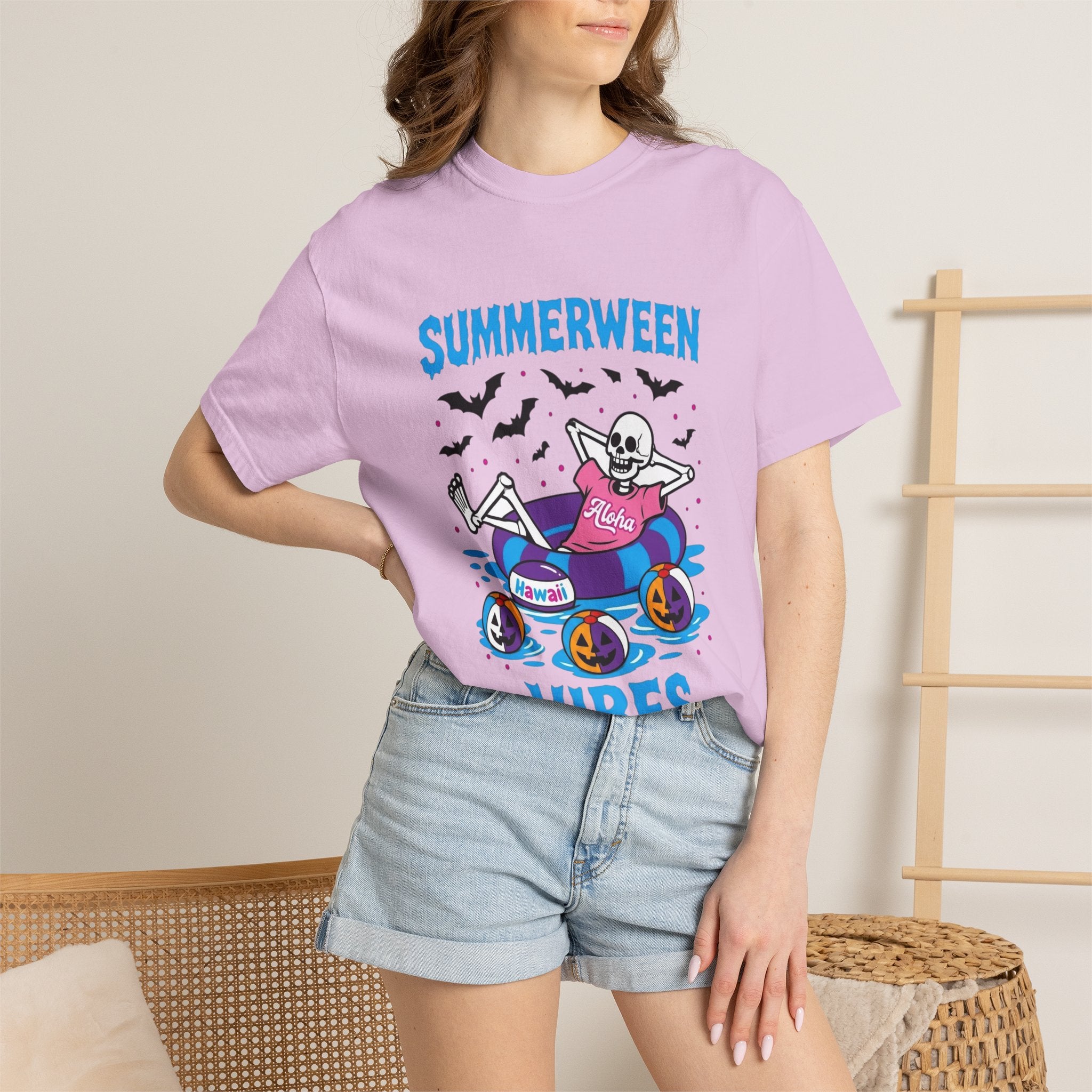 Summerween Vibes Skeleton T-shirt | Spooky Summer Beach| Love, Hawaii Halloween