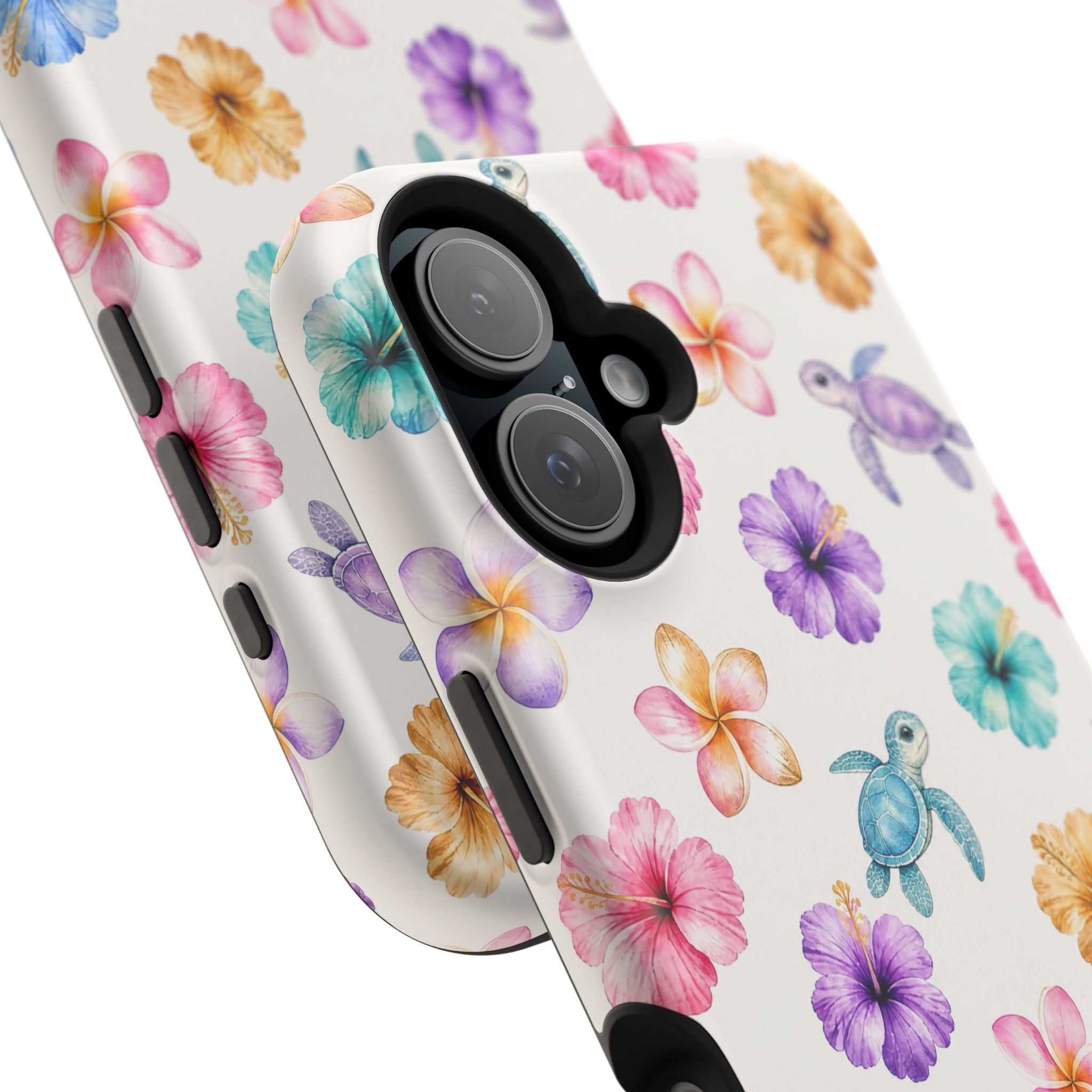 Sea Turtle Floral Phone Case — Colorful Hawaiian Plumeria Protective Case