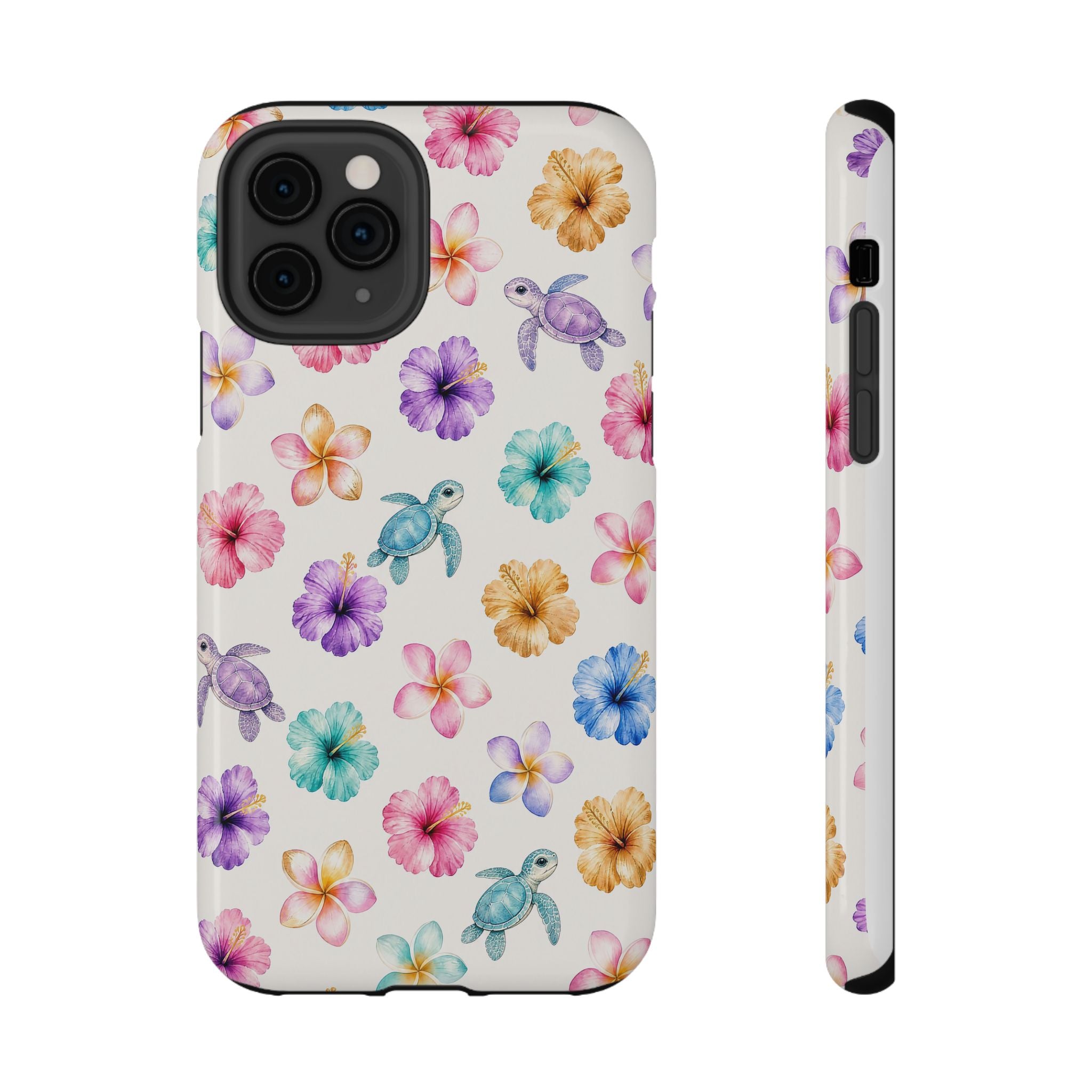 Sea Turtle Floral Phone Case — Colorful Hawaiian Plumeria Protective Case