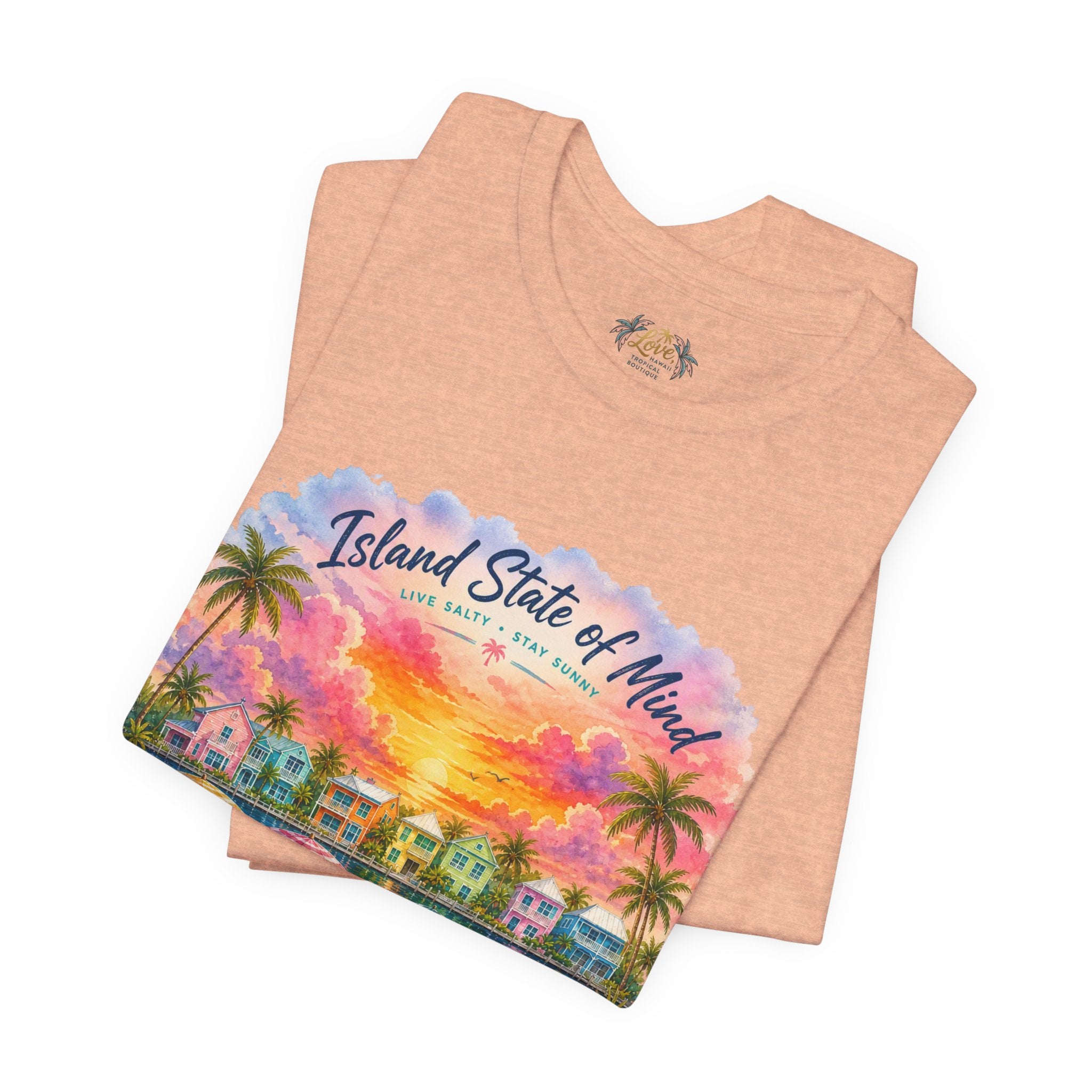 Island State of Mind T-Shirt | Tropical Beach Sunset, Palm Trees, Beach Chairs