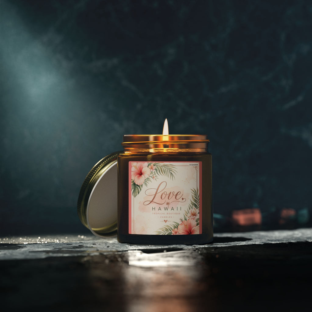 Coconut Apricot Scented Candle — Tropical Boutique Soy Jar (4oz or 9oz)-Love, Hawaii Home Collection