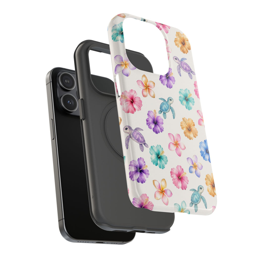 Sea Turtle Floral Phone Case — Colorful Hawaiian Plumeria Protective Case