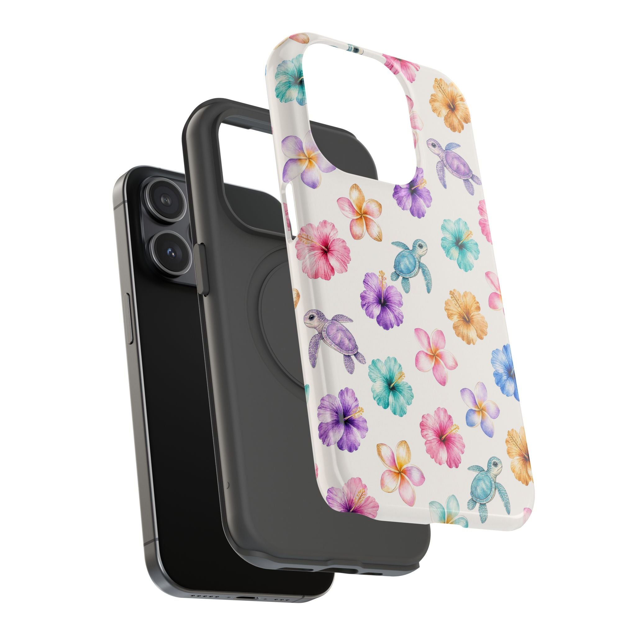 Sea Turtle Floral Phone Case — Colorful Hawaiian Plumeria Protective Case