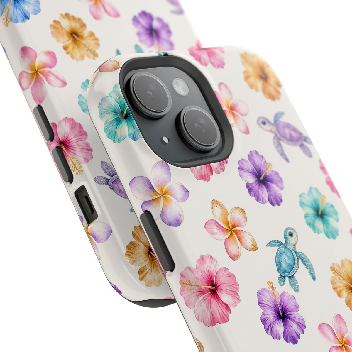 Sea Turtle Floral Phone Case — Colorful Hawaiian Plumeria Protective Case