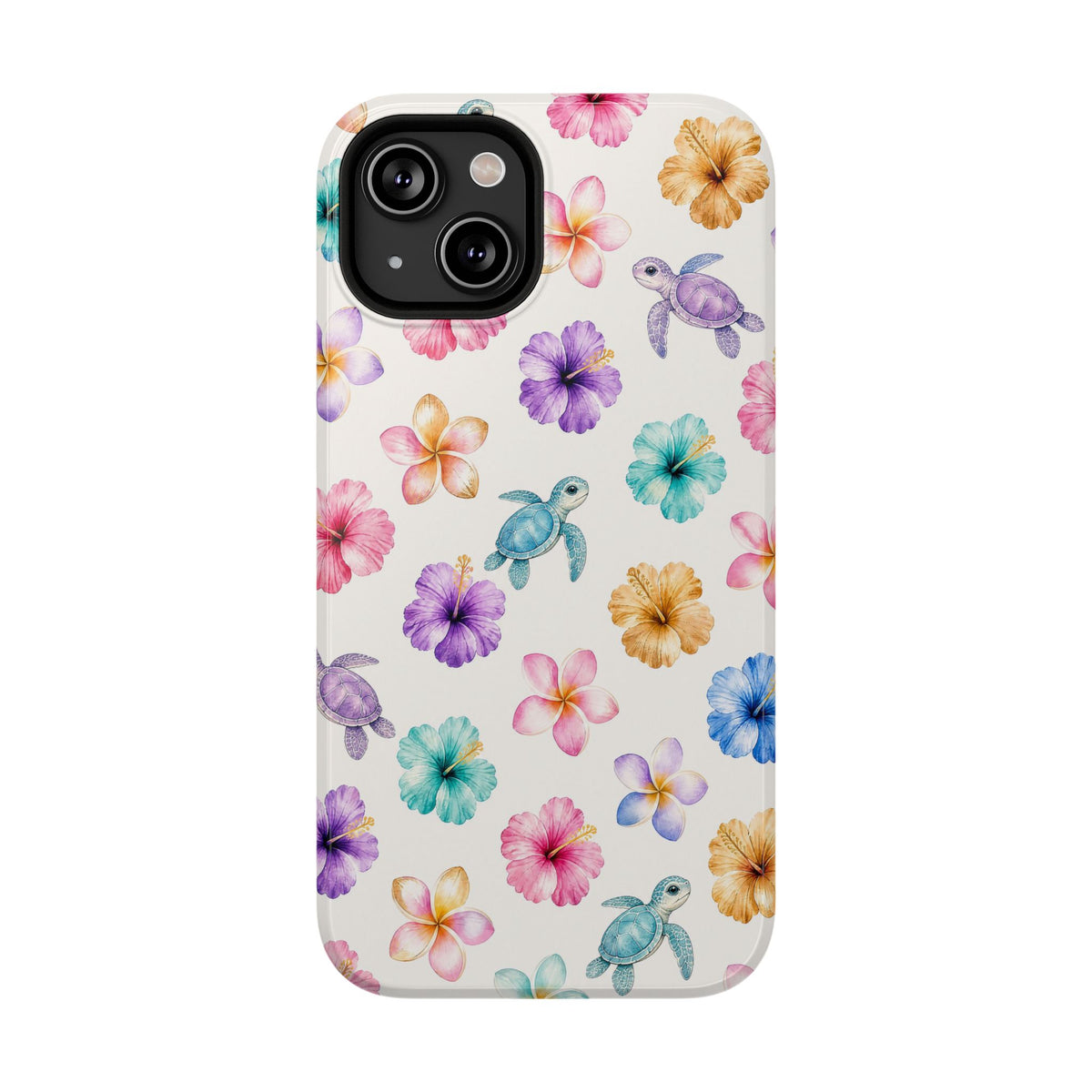 Sea Turtle Floral Phone Case — Colorful Hawaiian Plumeria Protective Case