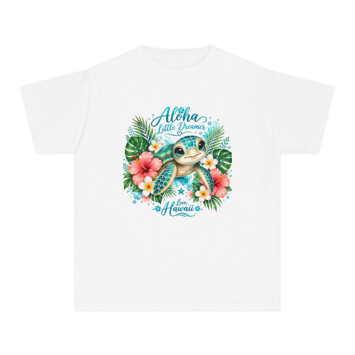 Aloha Little Dreamer| Sea Turtle Youth Tee | Hawaiian Hibiscus Tropical Shirt