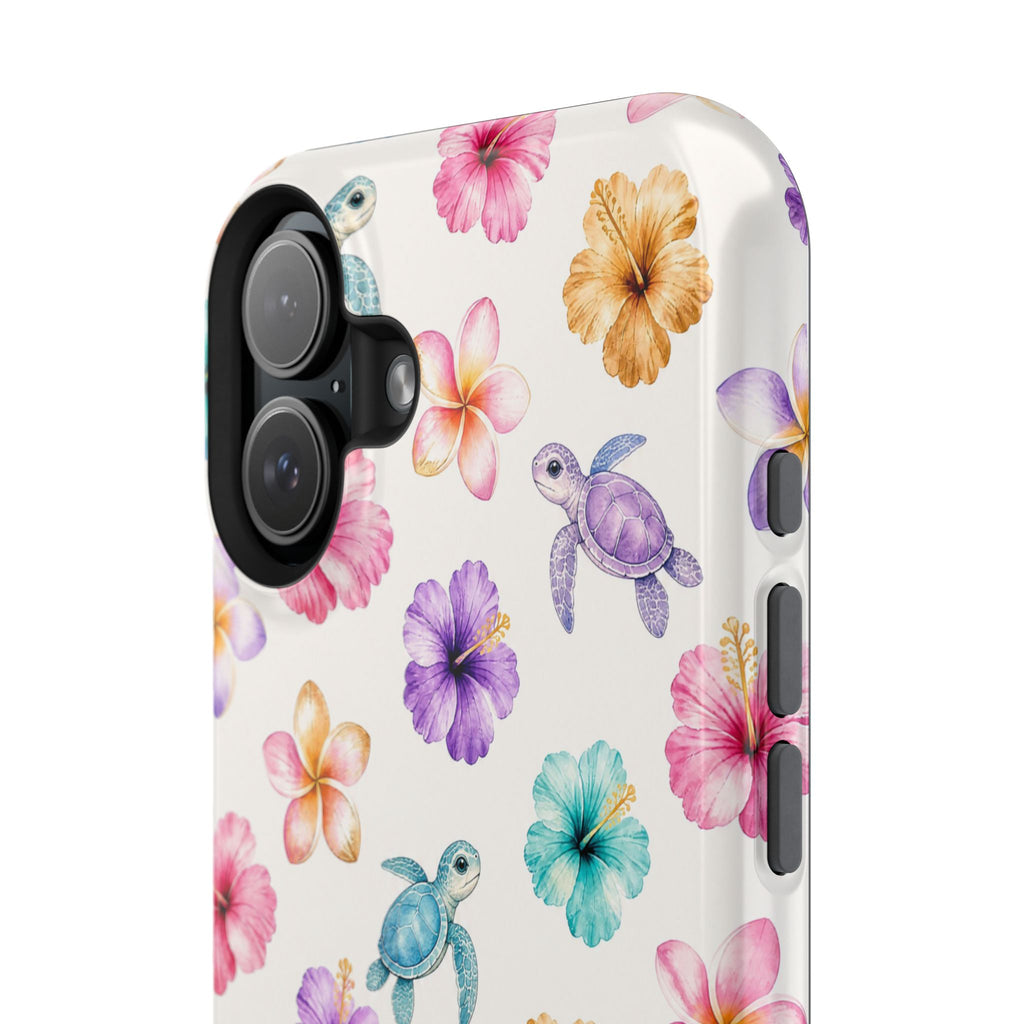 Sea Turtle Floral Phone Case — Colorful Hawaiian Plumeria Protective Case