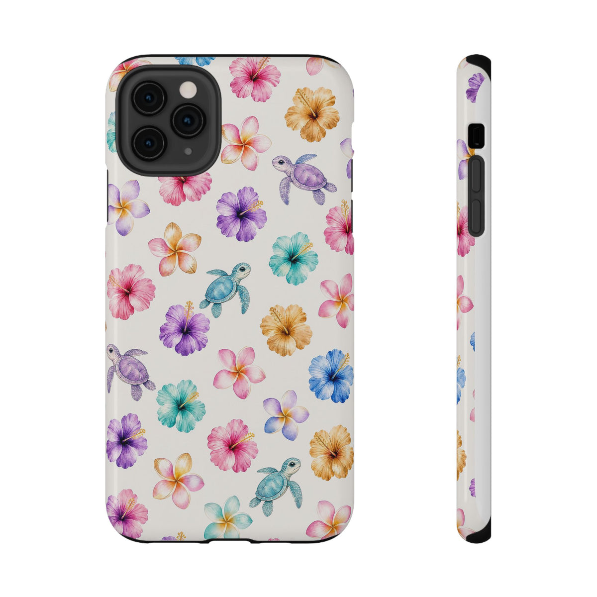 Sea Turtle Floral Phone Case — Colorful Hawaiian Plumeria Protective Case